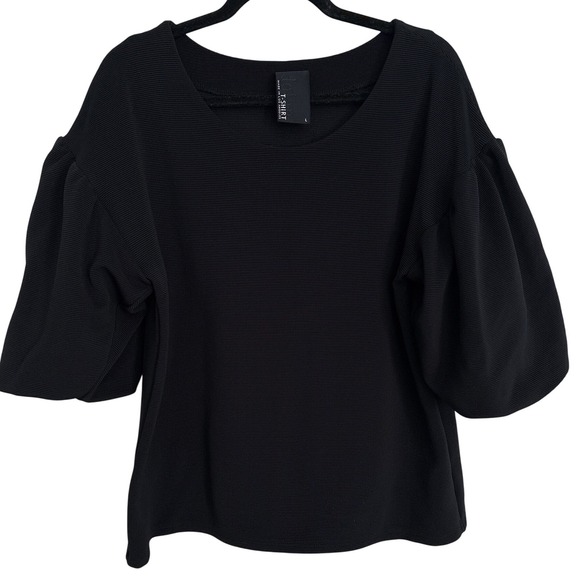 By Anthropologie Tops - Anthropologie Dolan Women L Black Puff Sleeve Ribbed Textured Shirt